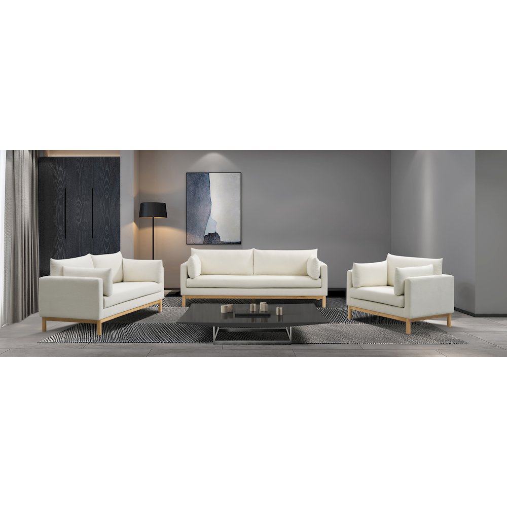 Langham Cream Linen Textured Fabric Loveseat. Picture 15