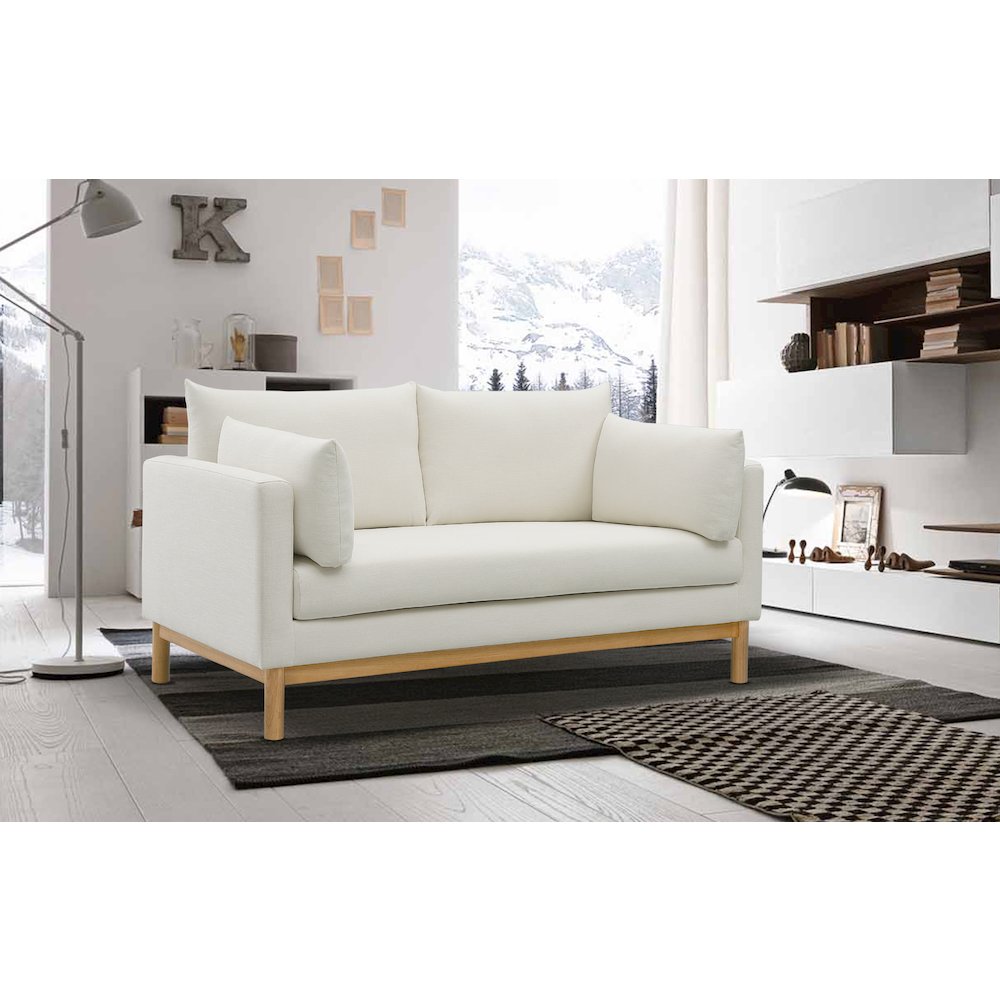 Langham Cream Linen Textured Fabric Loveseat. Picture 2