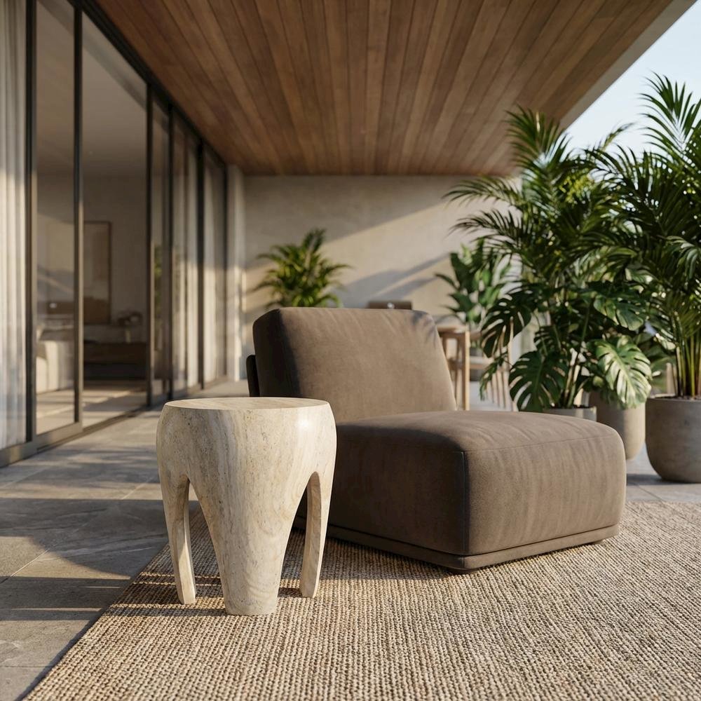 Concrete And Fiberglass Indoor/Outdoor Round End Table With Art Deco Style. Picture 2