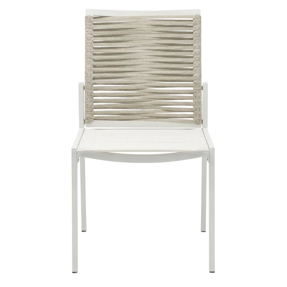 Beige Rope Fabric Outdoor Dining Side Chair Set Of 2 With Contemporary Style. Picture 4