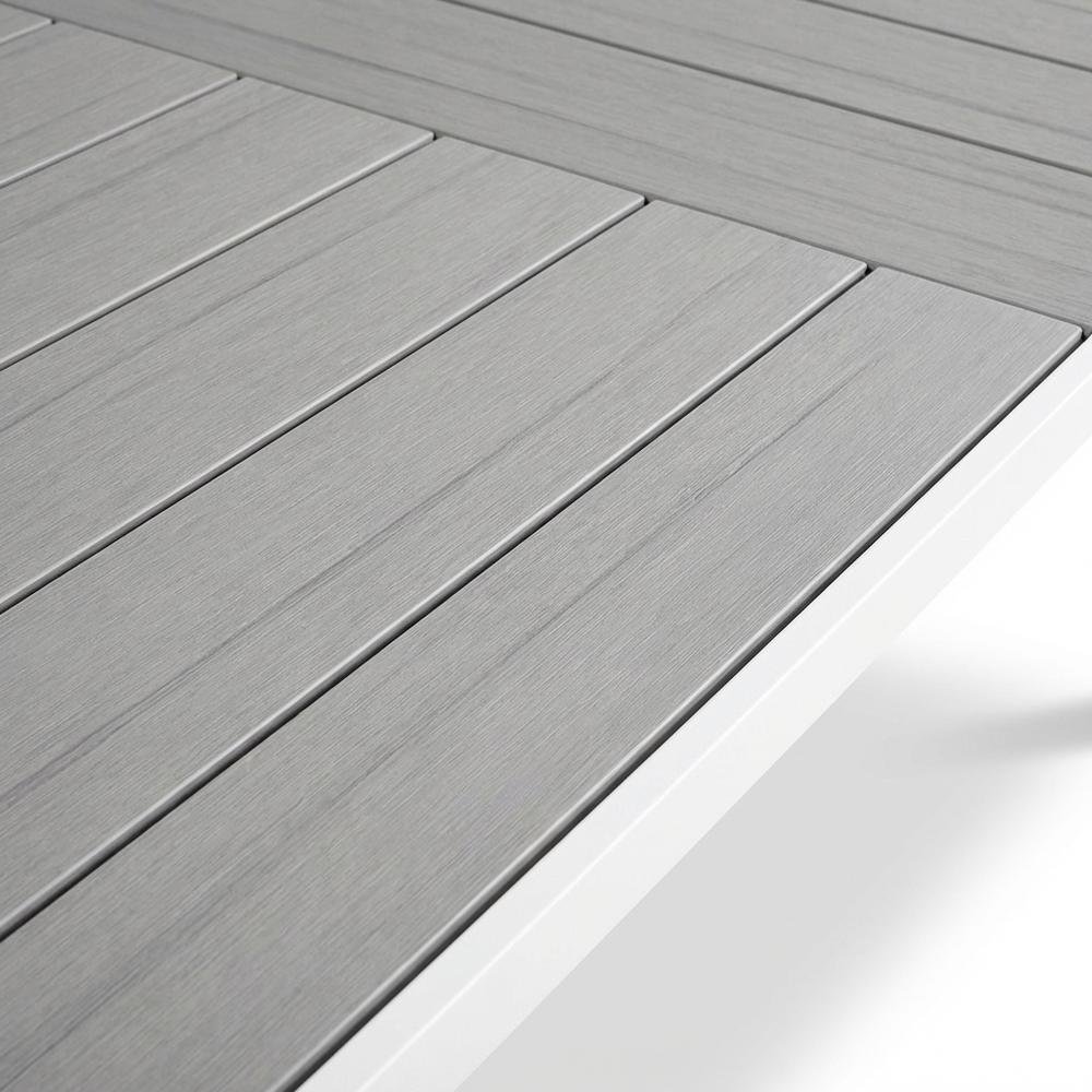 Gray Wood Look Outdoor Patio Dining Table With Adjustable Width And White Finish. Picture 5