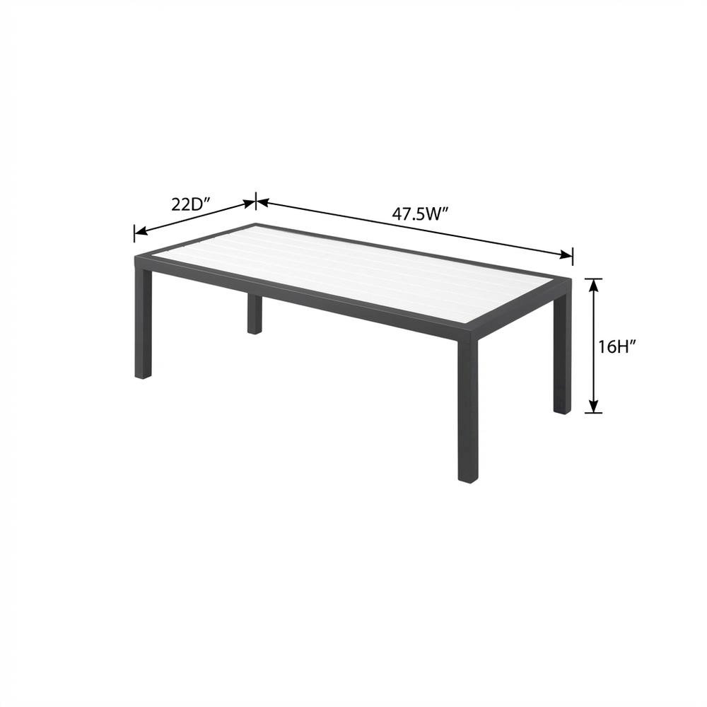 White Wood Look Accent Paneling Outdoor Patio Aluminum Coffee Table. Picture 7