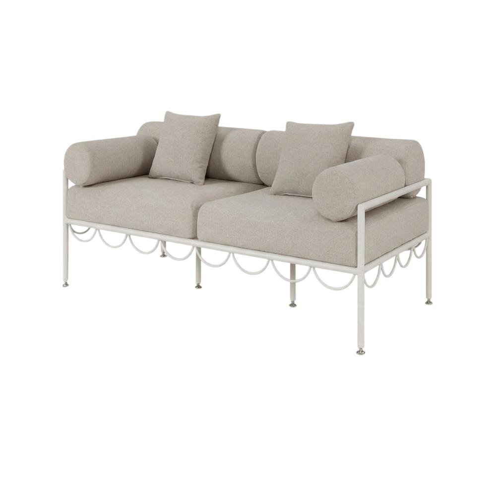 Beige Water-Resistant Fabric Outdoor Loveseat With Cushioned Seat. Picture 1