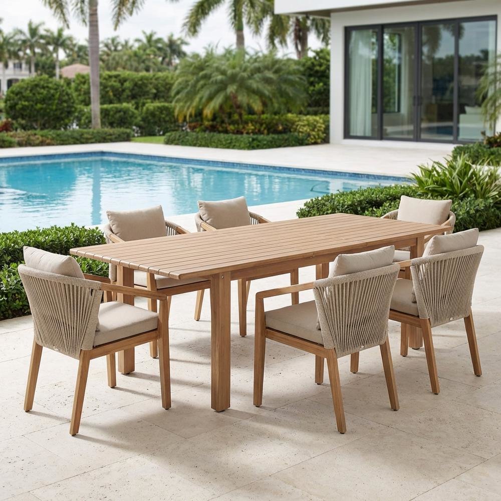 Natural Acacia Wood Outdoor Dining Table With Adjustable Width. Picture 3