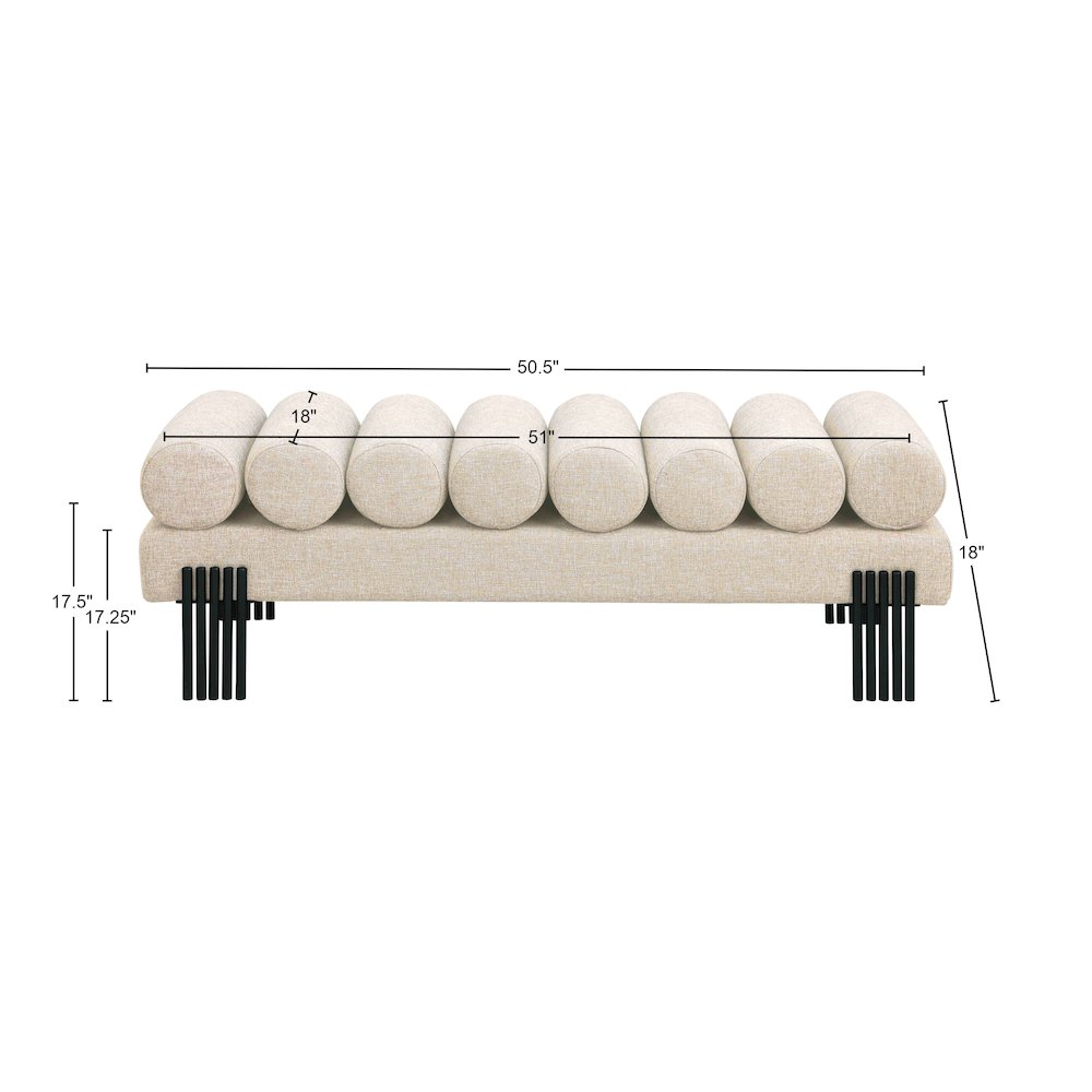 Akeela Beige Linen Textured Fabric Bench. Picture 7