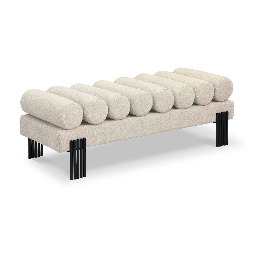 Akeela Beige Linen Textured Fabric Bench. Picture 1