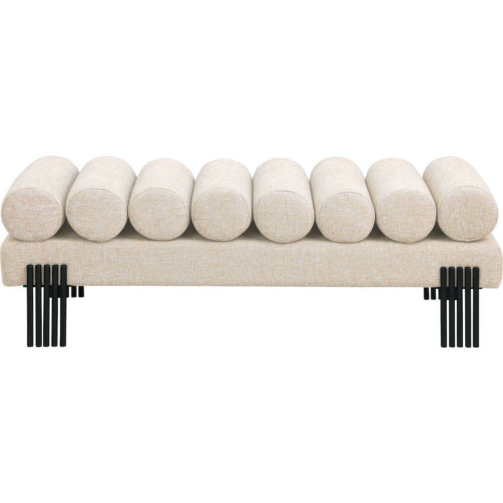 Akeela Beige Linen Textured Fabric Bench. Picture 3
