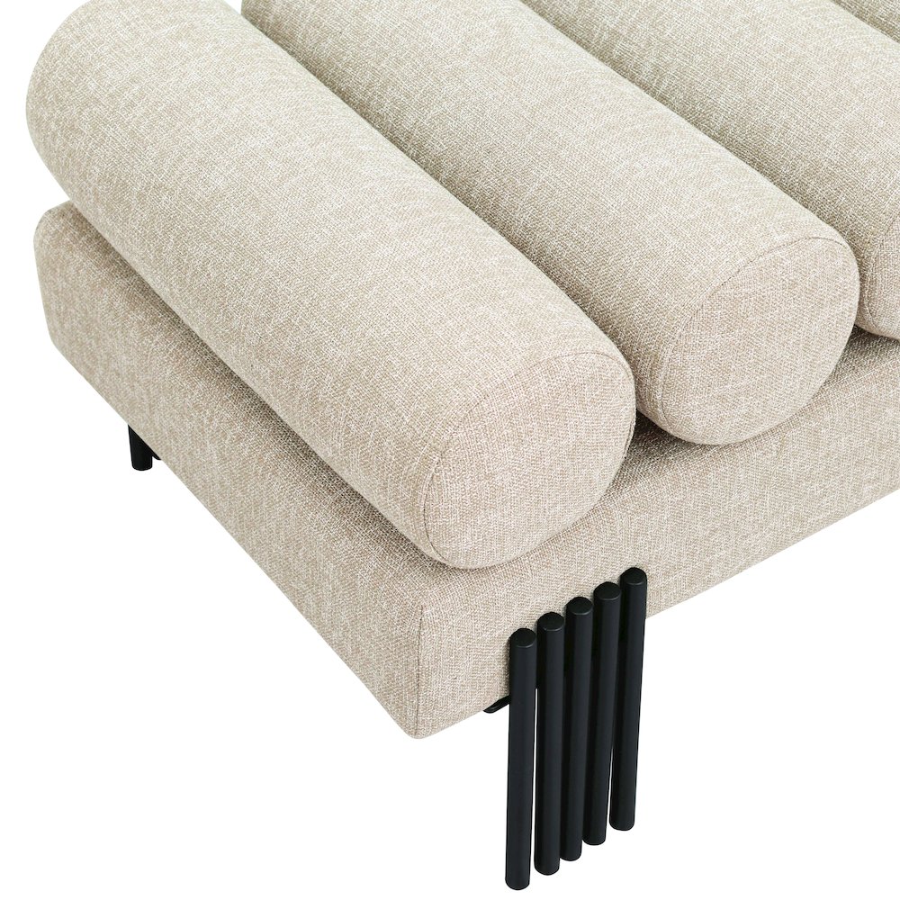Akeela Beige Linen Textured Fabric Bench. Picture 5