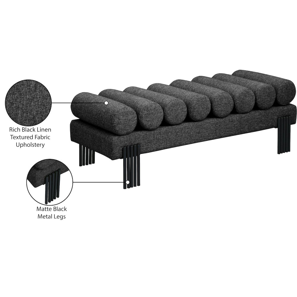 Akeela Black Linen Textured Fabric Bench. Picture 8