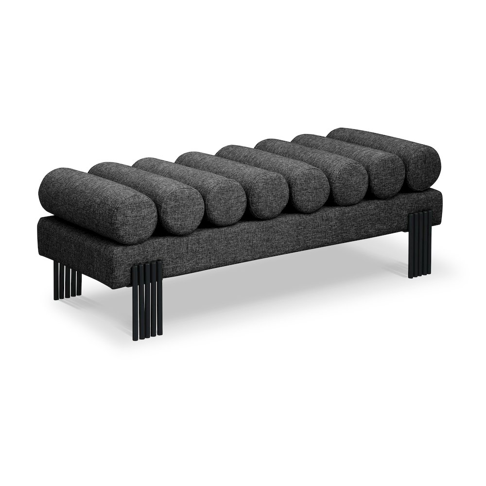 Akeela Black Linen Textured Fabric Bench. Picture 1