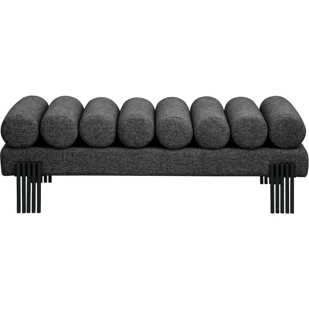 Akeela Black Linen Textured Fabric Bench. Picture 3