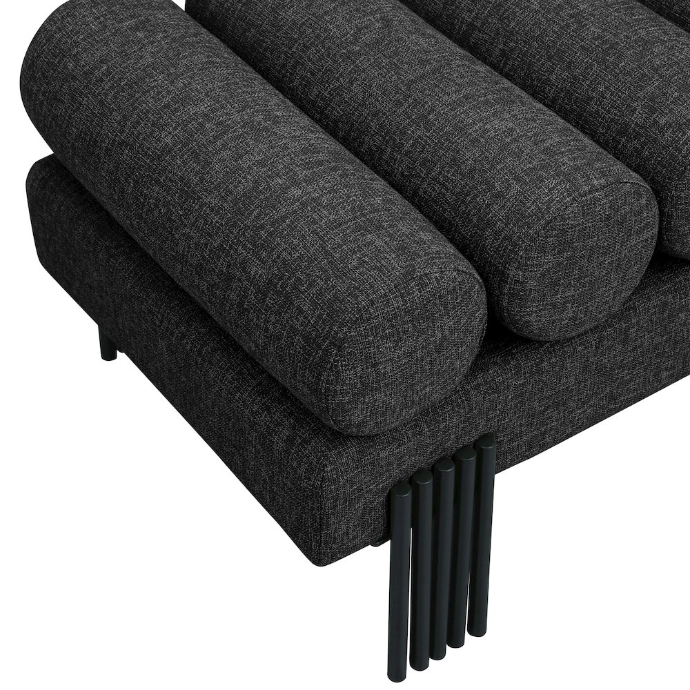 Akeela Black Linen Textured Fabric Bench. Picture 5