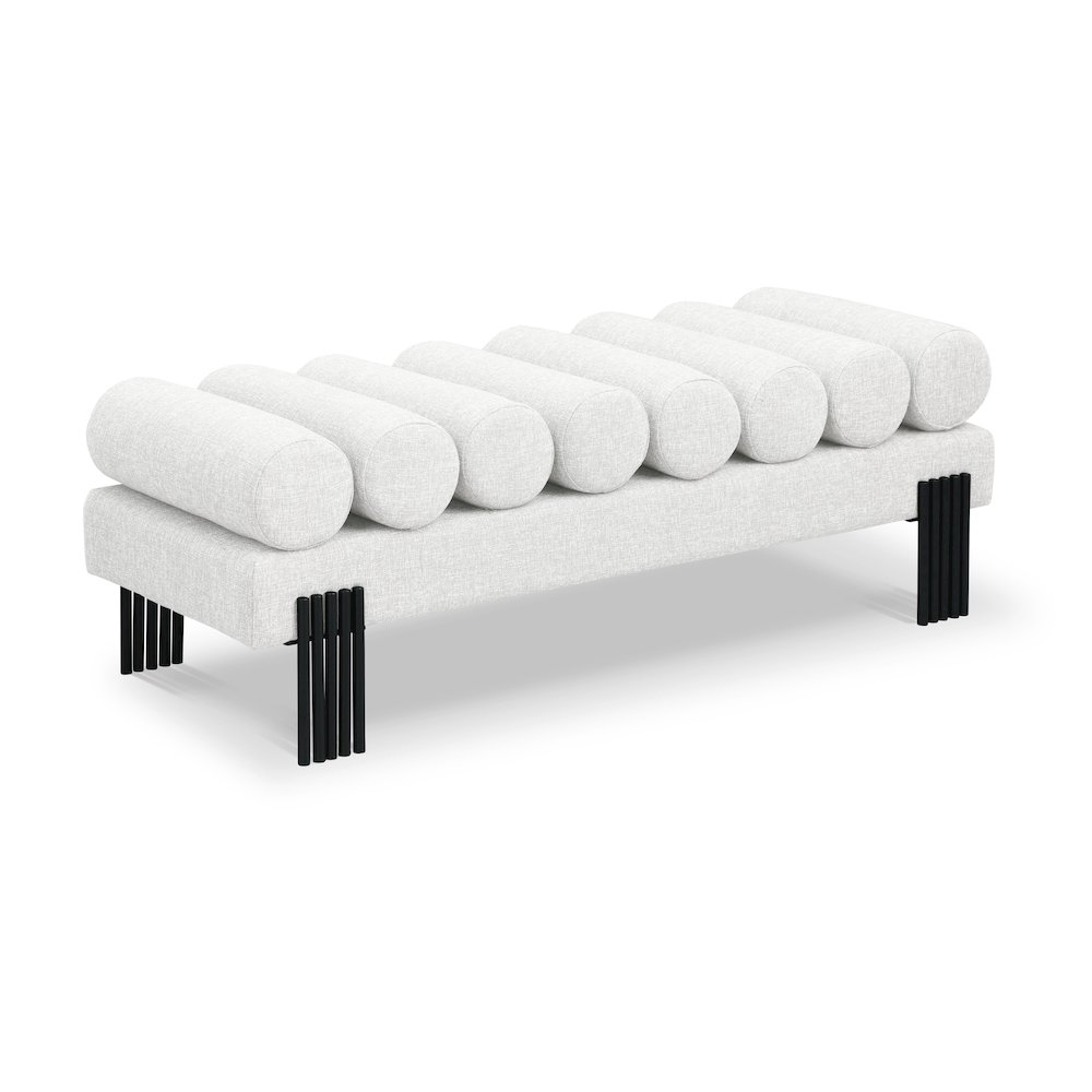 Akeela Cream Linen Textured Fabric Bench. Picture 1