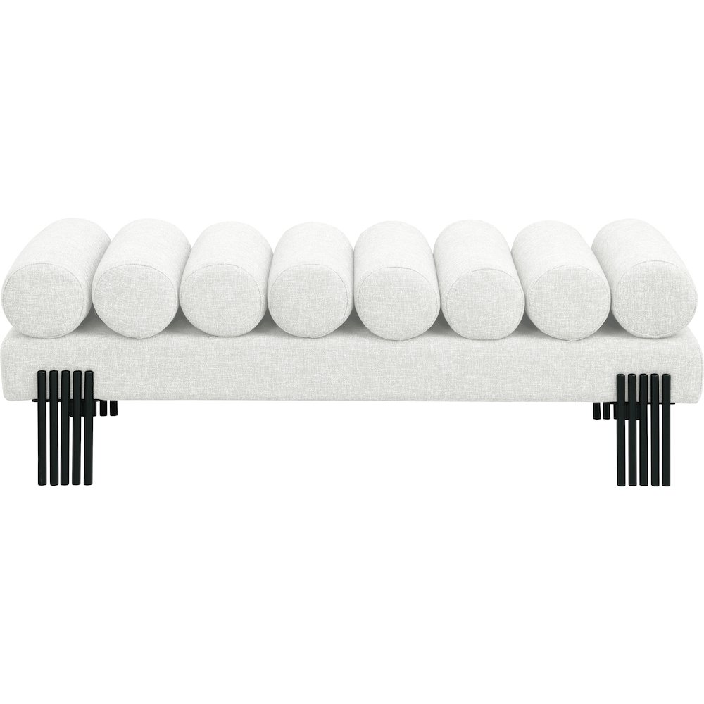 Akeela Cream Linen Textured Fabric Bench. Picture 3