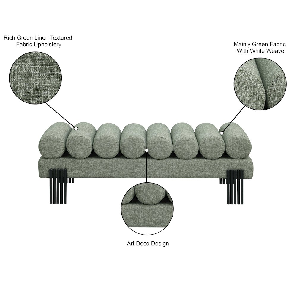 Akeela Green Linen Textured Fabric Bench. Picture 8
