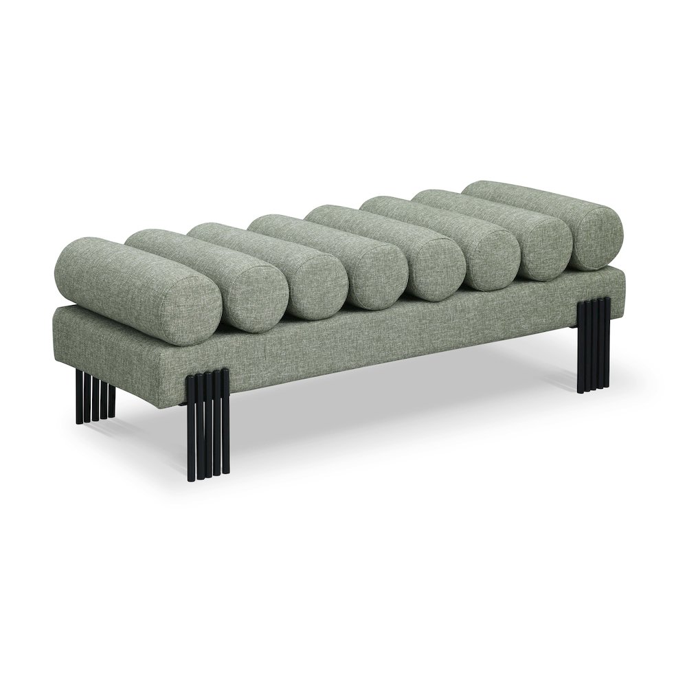 Akeela Green Linen Textured Fabric Bench. Picture 1
