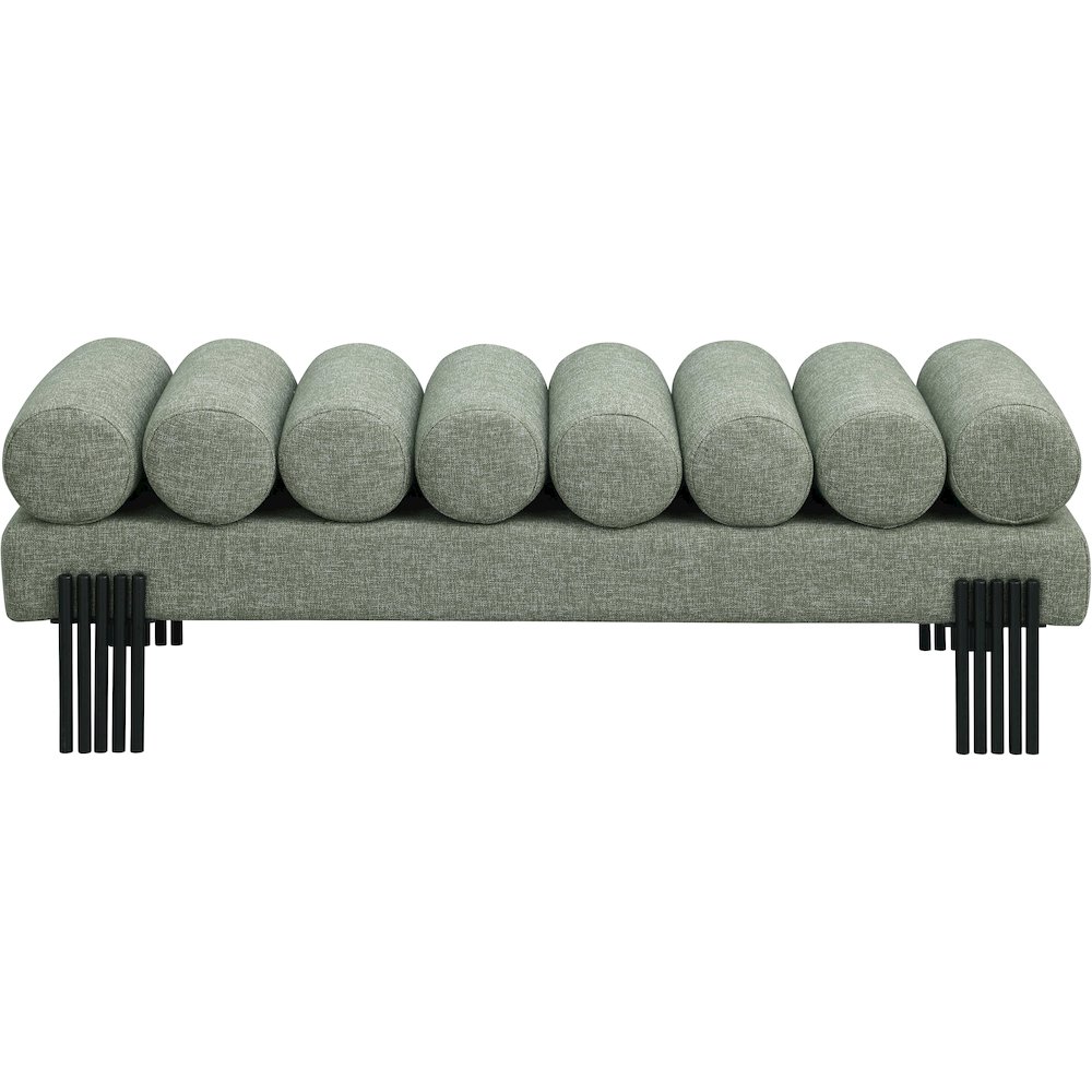 Akeela Green Linen Textured Fabric Bench. Picture 3