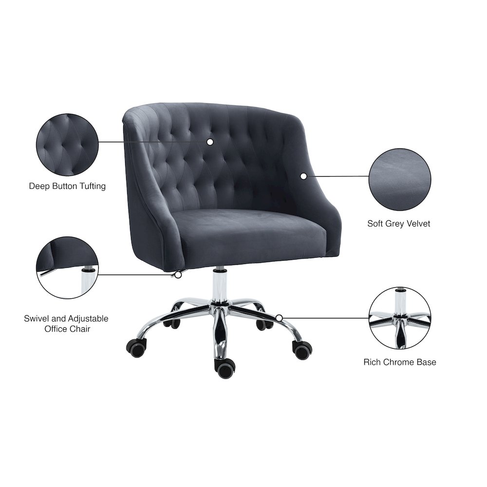 Arden Grey Velvet Office Chair. Picture 12