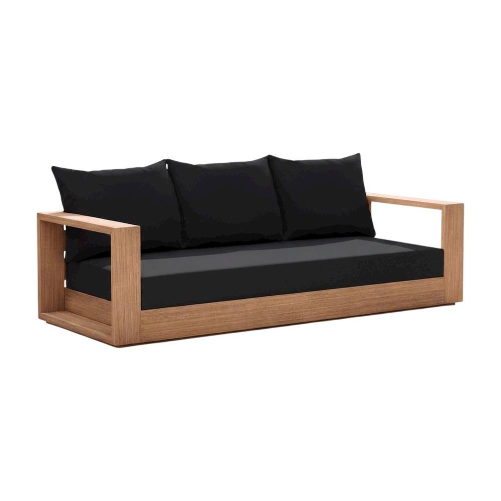 Contemporary Black Fabric Outdoor Sofa With Cushioned Seating And Pillow. Picture 1