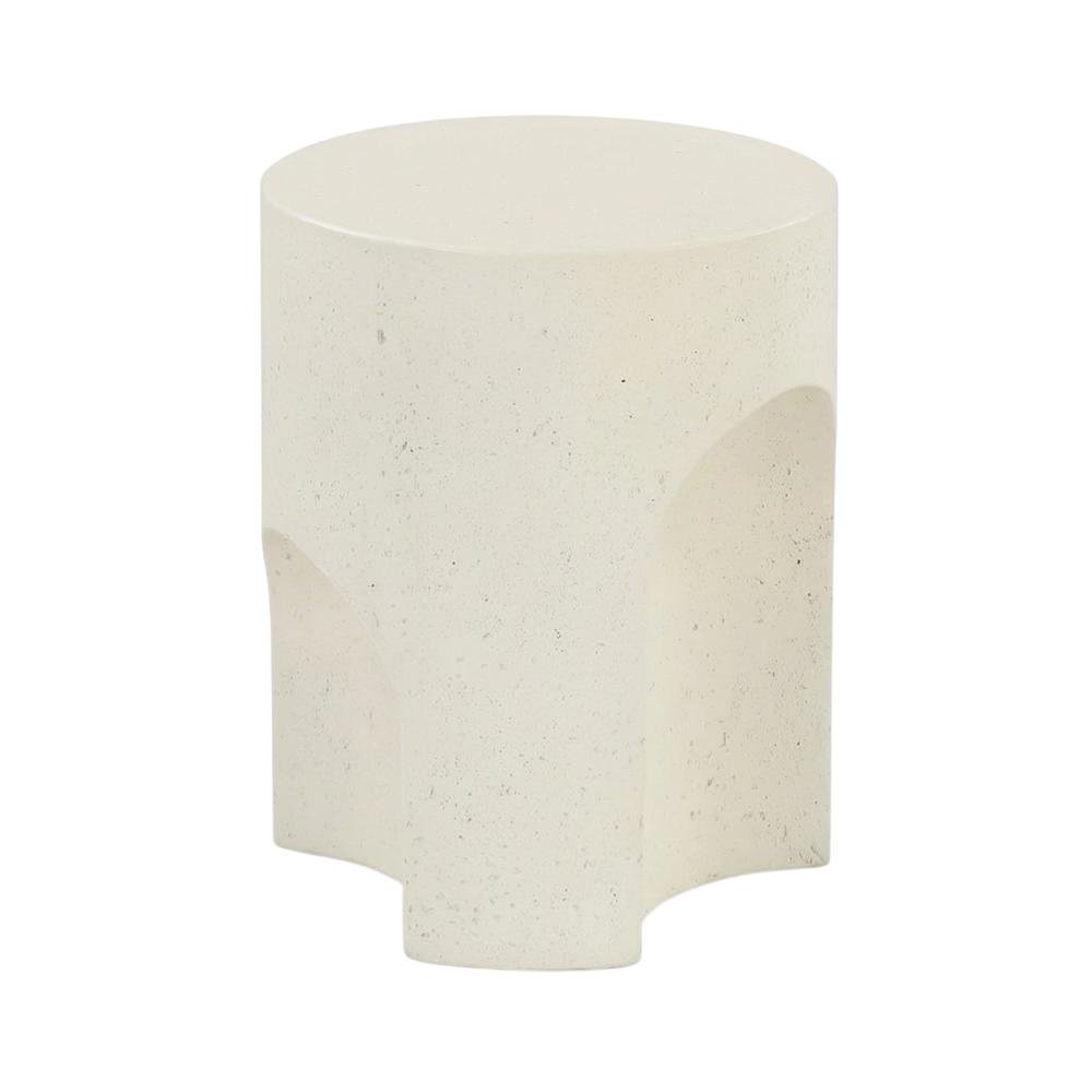 Cream Concrete Fiberglass Indoor Outdoor Round End Table with Art Deco Style. Picture 1