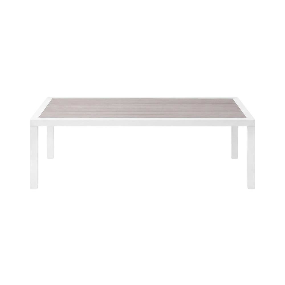 Gray Wood Look Outdoor Coffee Table With Aluminum Frame And Contemporary Design. Picture 4
