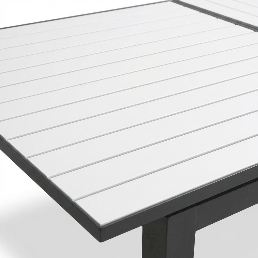 White Wood Look Patio Dining Table With Aluminum Frame And Adjustable Width. Picture 5