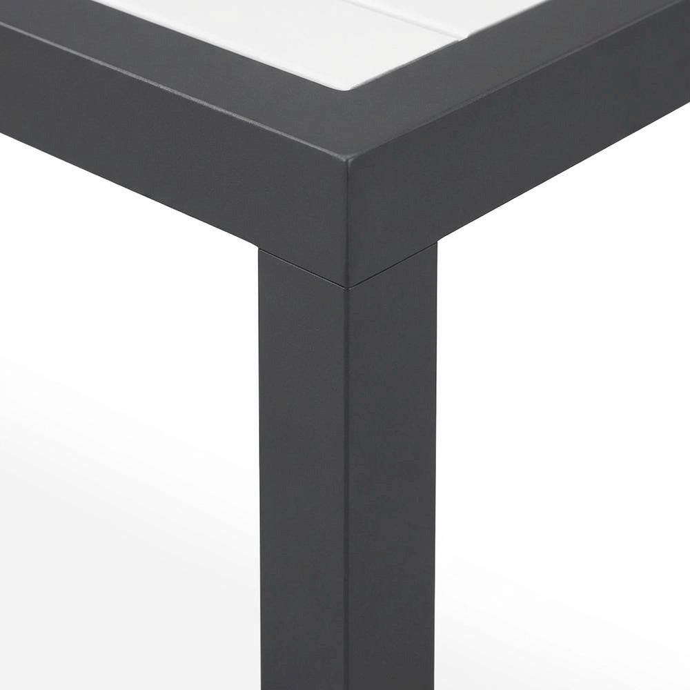 White Wood Look Accent Paneling Outdoor Patio Aluminum Coffee Table. Picture 6