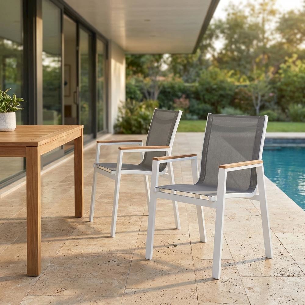 Gray Mesh Patio Armchair Set Of 2 With Cushioned Seats And Contemporary Style. Picture 3