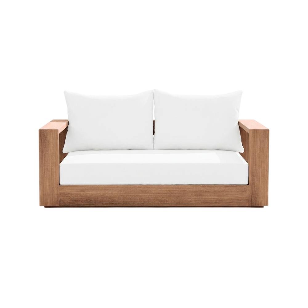 White Fabric Outdoor Loveseat With Cushioned Seating And Tumbu Finish. Picture 4