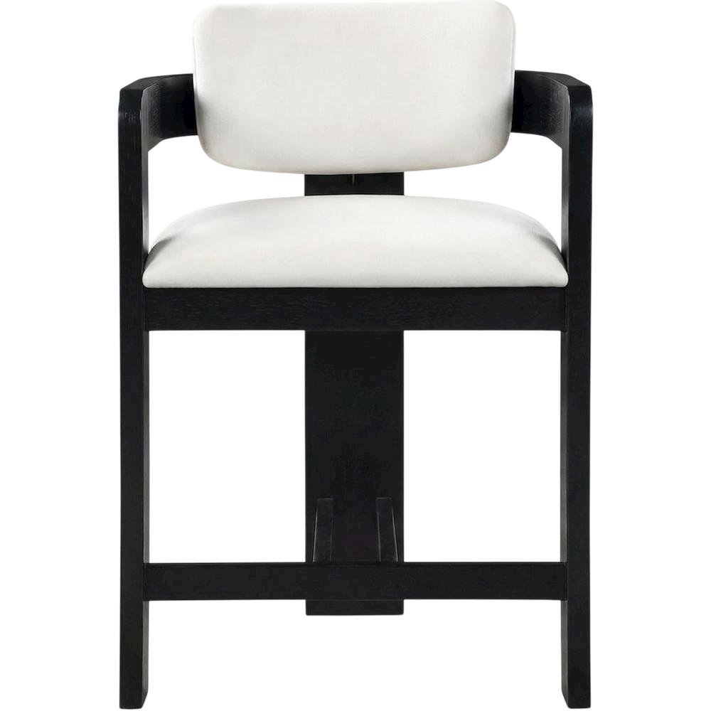 Velvet Art Deco Counter Stool, Low Back, Rubberwood Legs, Cream Velvet. Picture 4