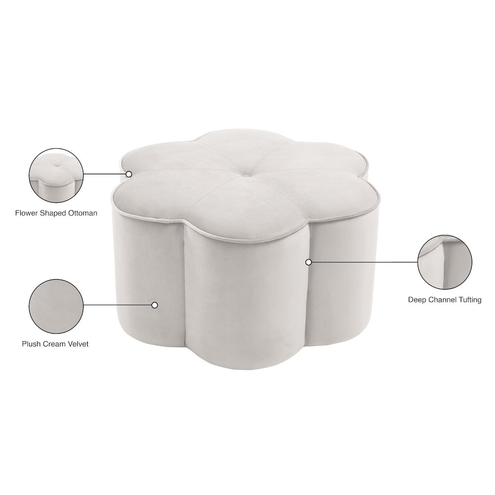 Daisy Cream Velvet Ottoman. Picture 5