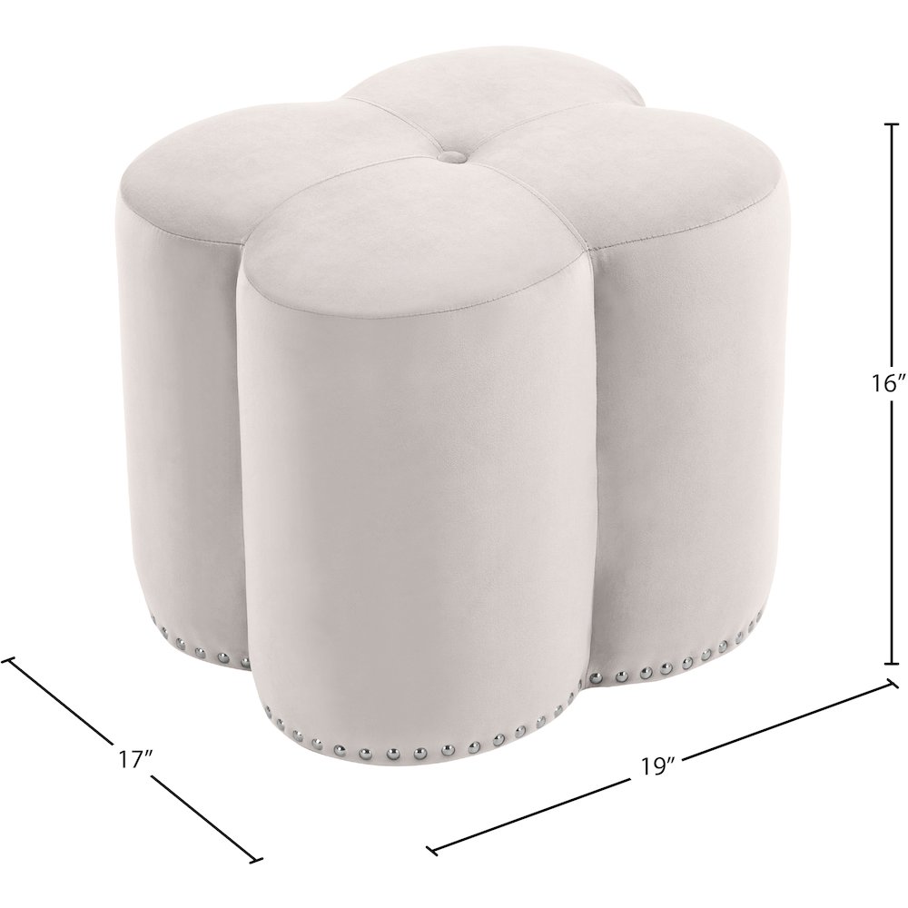 Clover Cream Velvet Ottoman. Picture 4