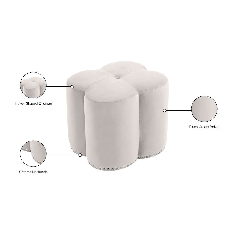 Clover Cream Velvet Ottoman. Picture 5