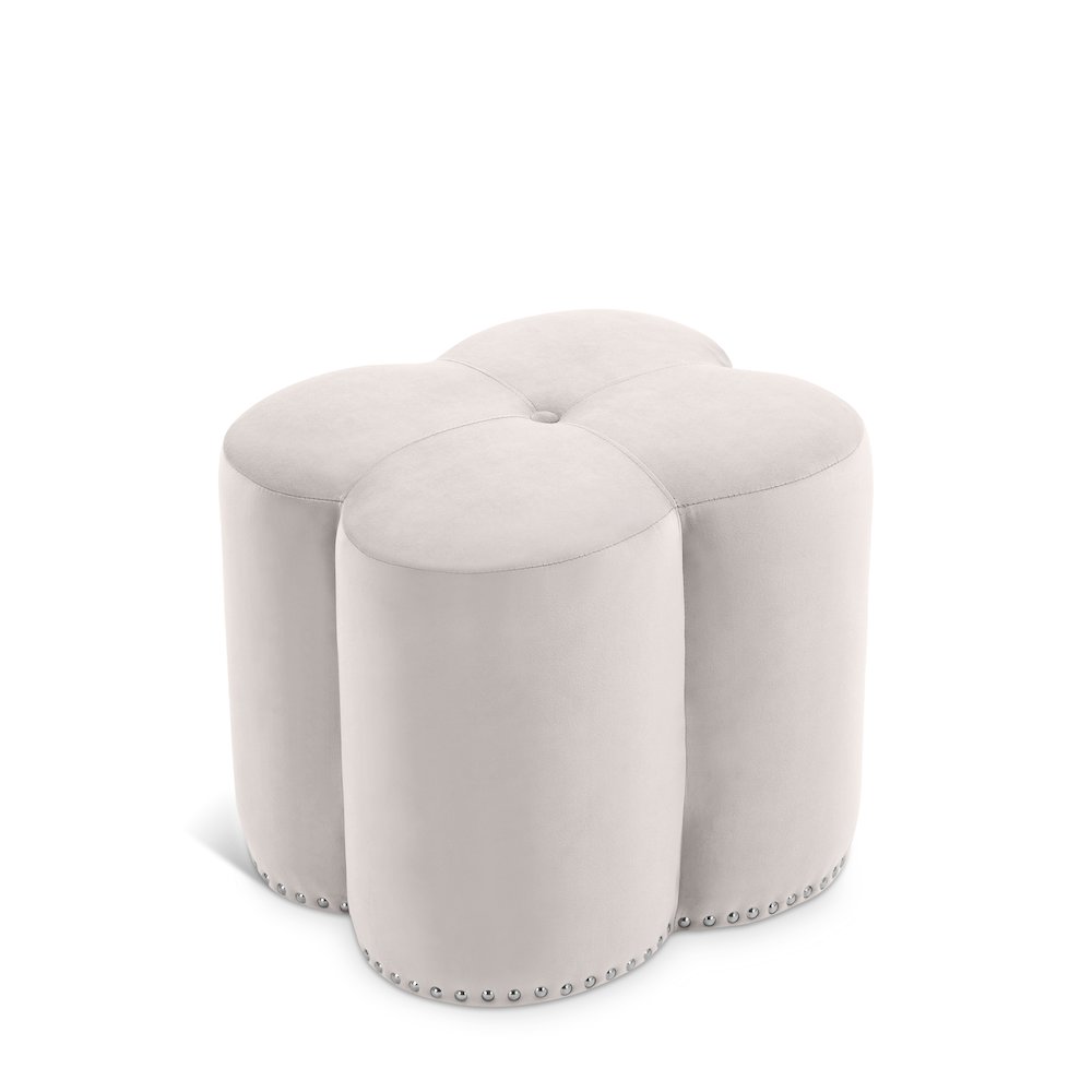 Clover Cream Velvet Ottoman. Picture 1