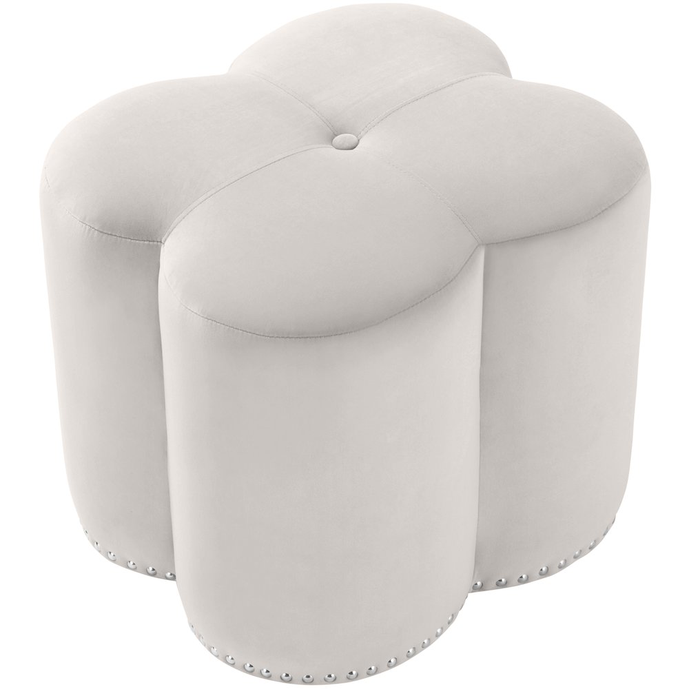 Clover Cream Velvet Ottoman. Picture 3