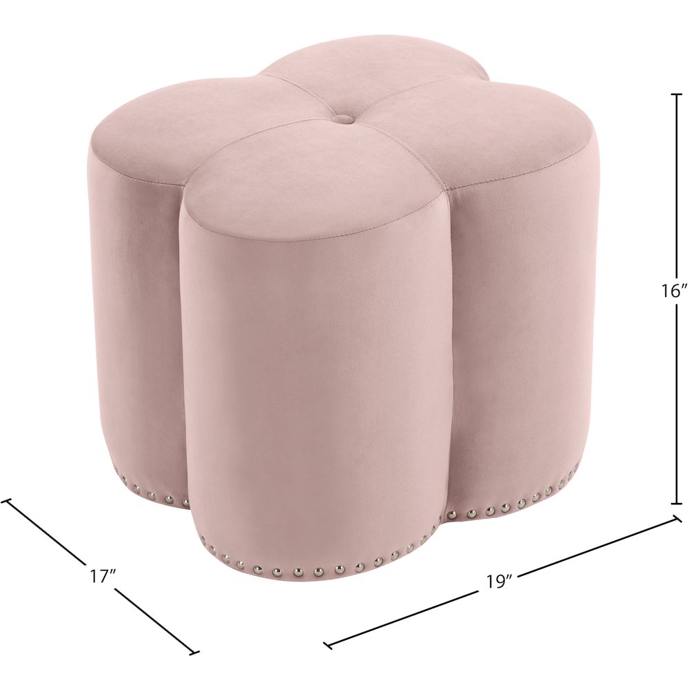 Clover Pink Velvet Ottoman. Picture 4