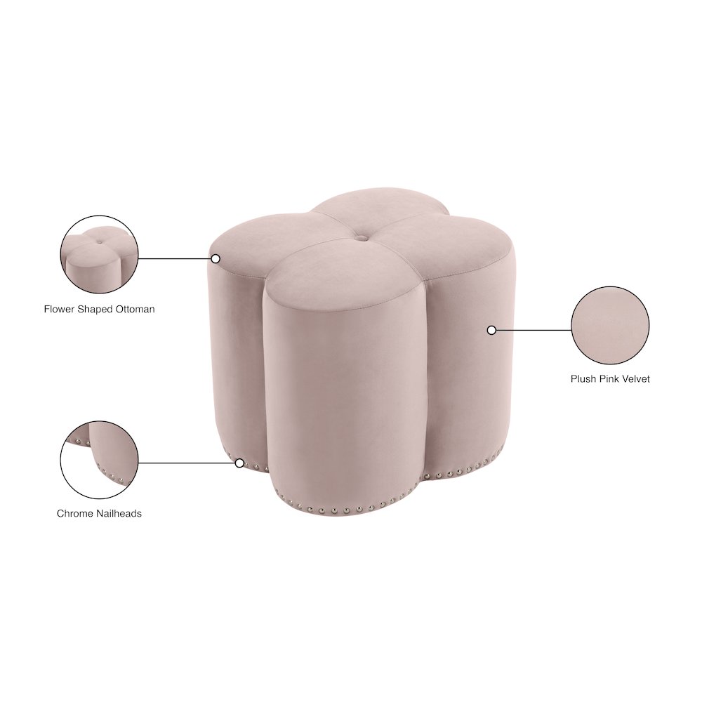 Clover Pink Velvet Ottoman. Picture 5