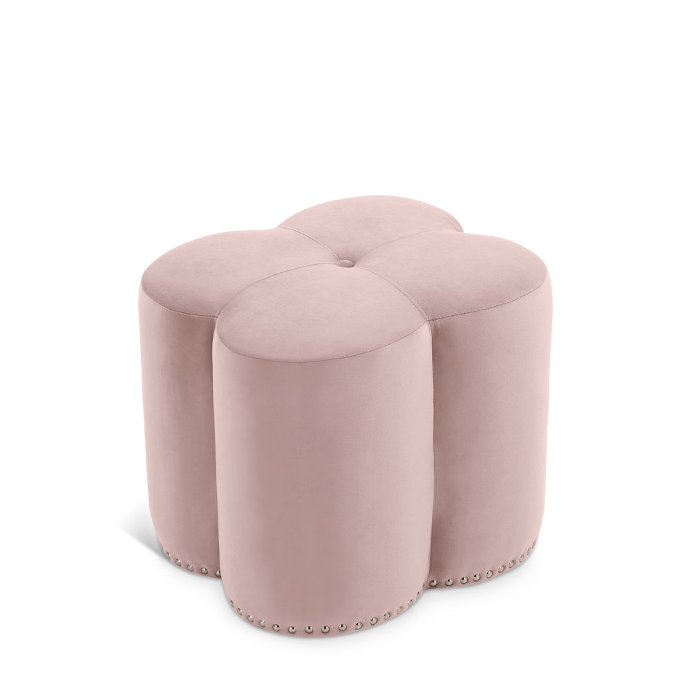 Clover Pink Velvet Ottoman. Picture 1