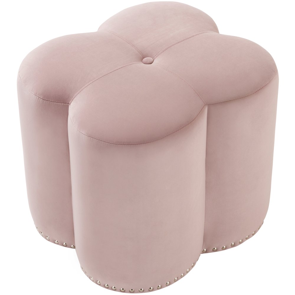 Clover Pink Velvet Ottoman. Picture 3