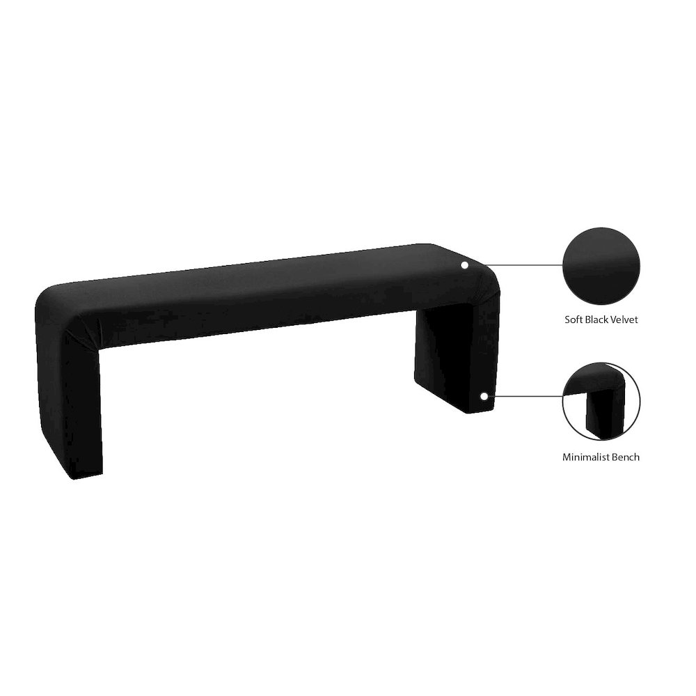 Minimalist Black Velvet Bench. Picture 7