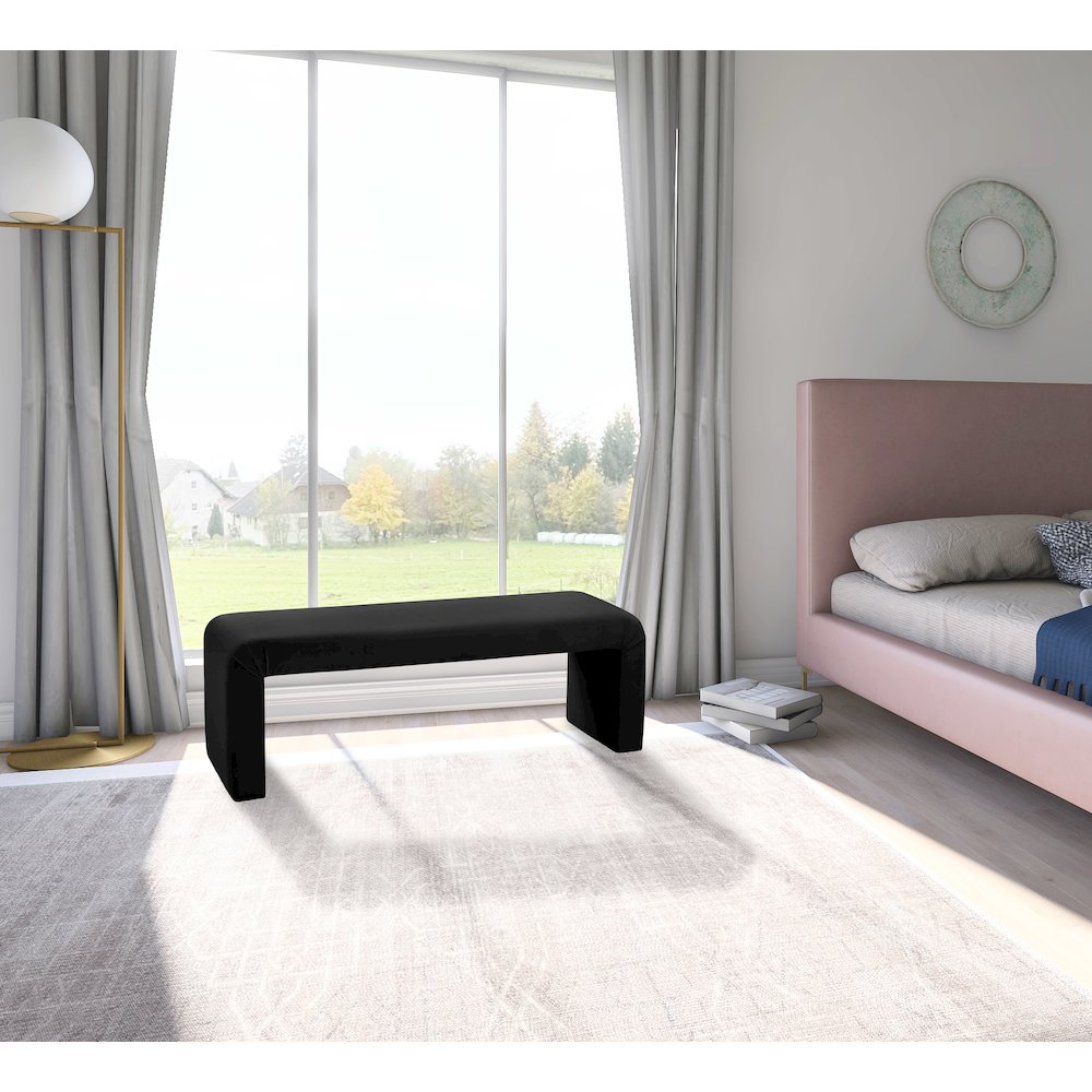 Minimalist Black Velvet Bench. Picture 2