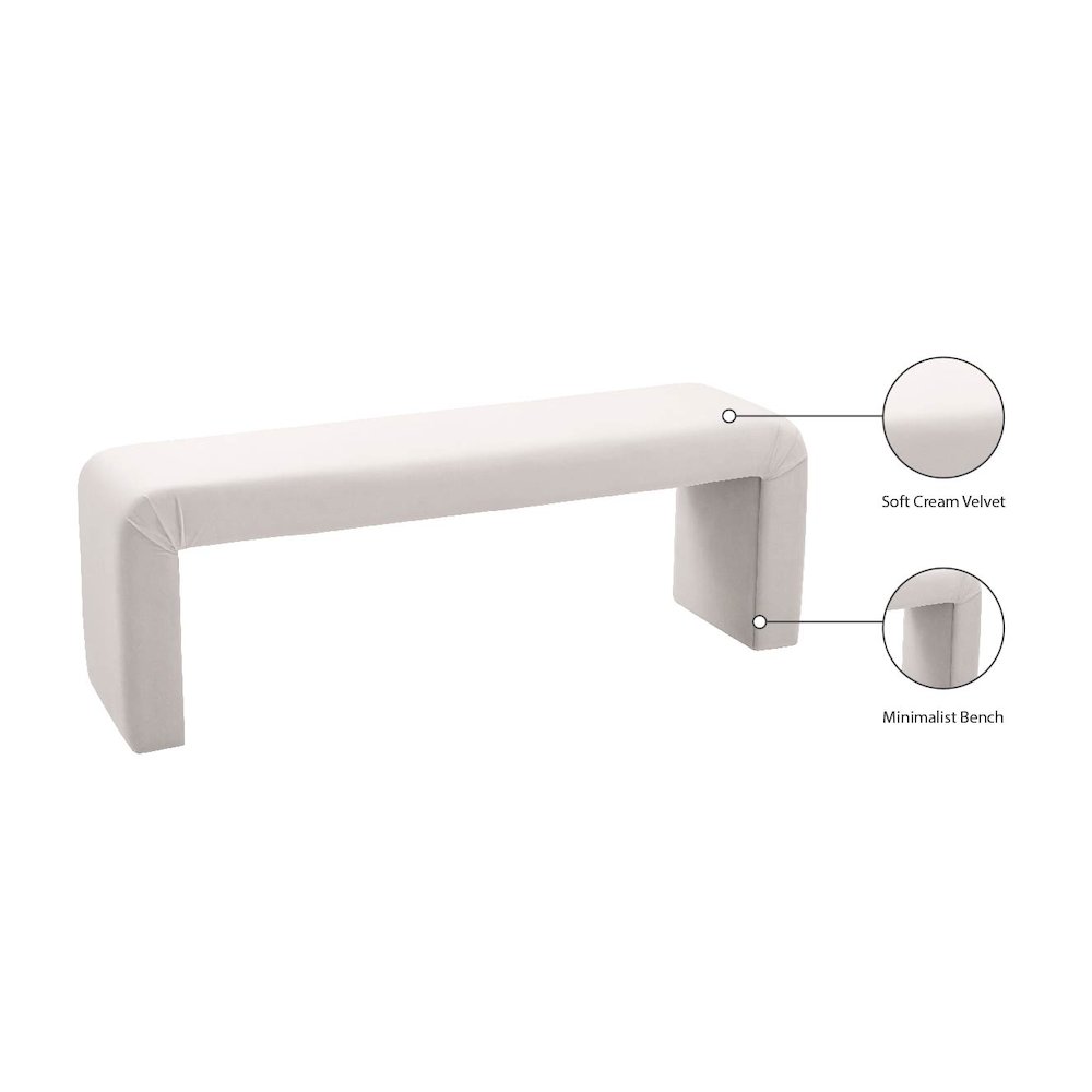 Minimalist Cream Velvet Bench. Picture 7