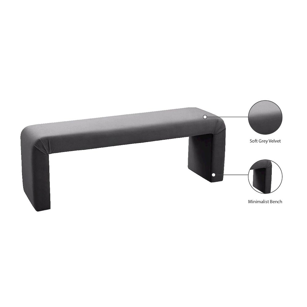 Minimalist Grey Velvet Bench. Picture 7