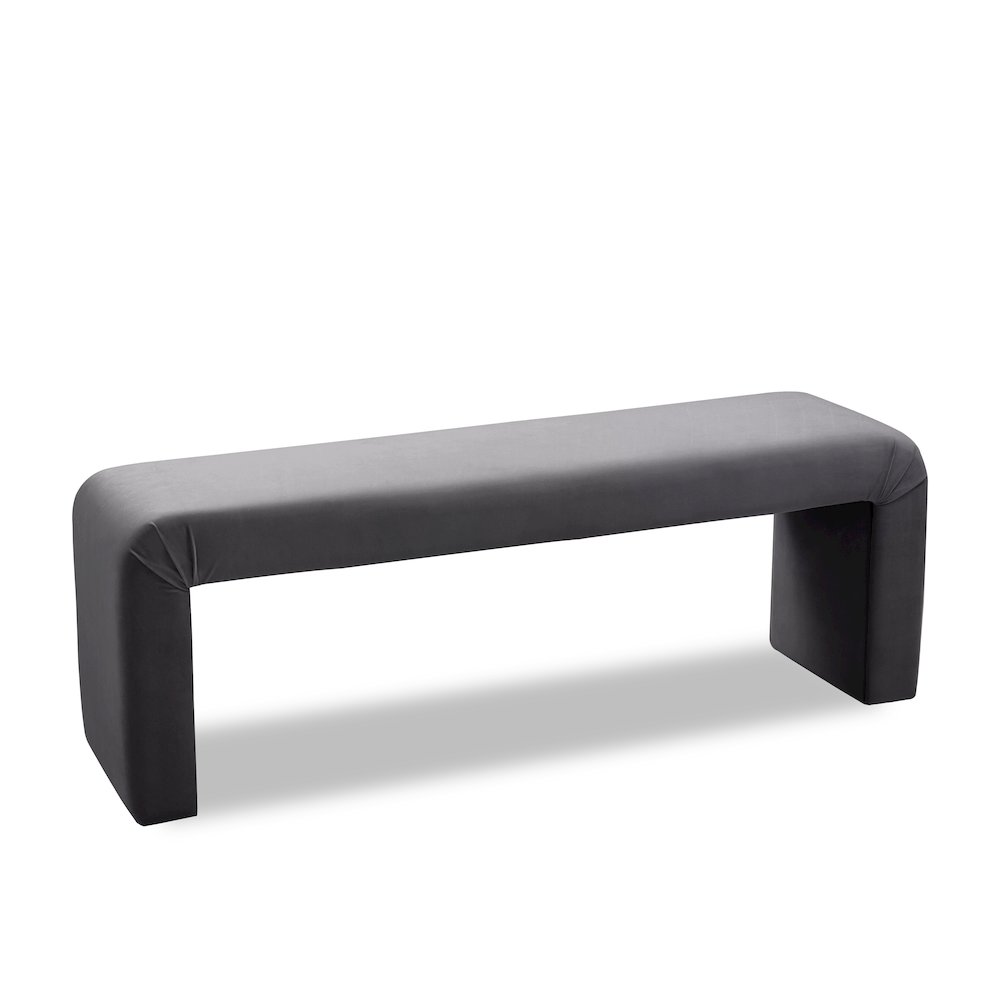 Minimalist Grey Velvet Bench. Picture 1
