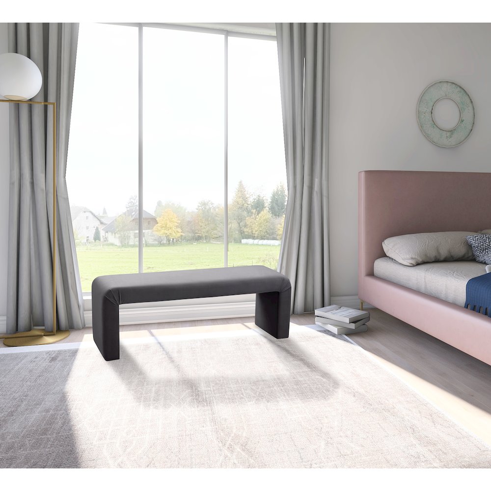 Minimalist Grey Velvet Bench. Picture 2
