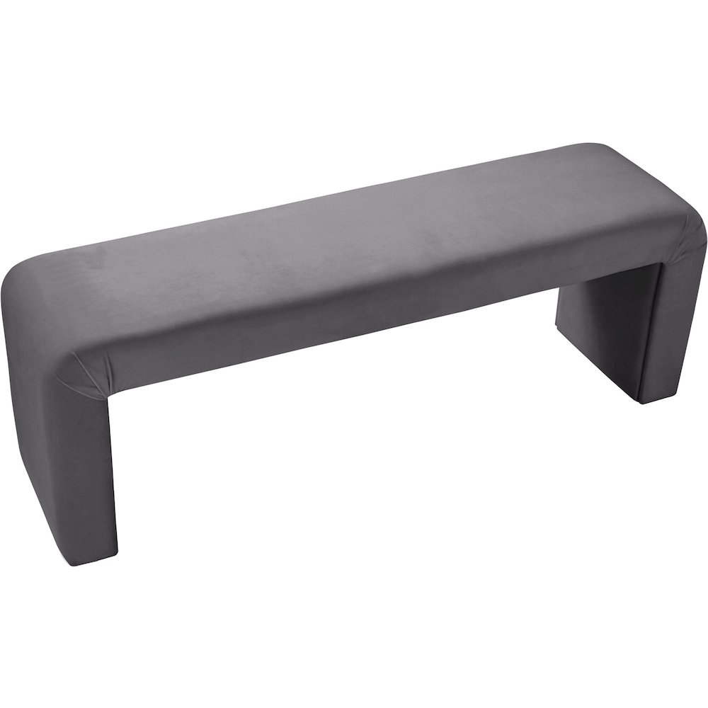 Minimalist Grey Velvet Bench. Picture 3