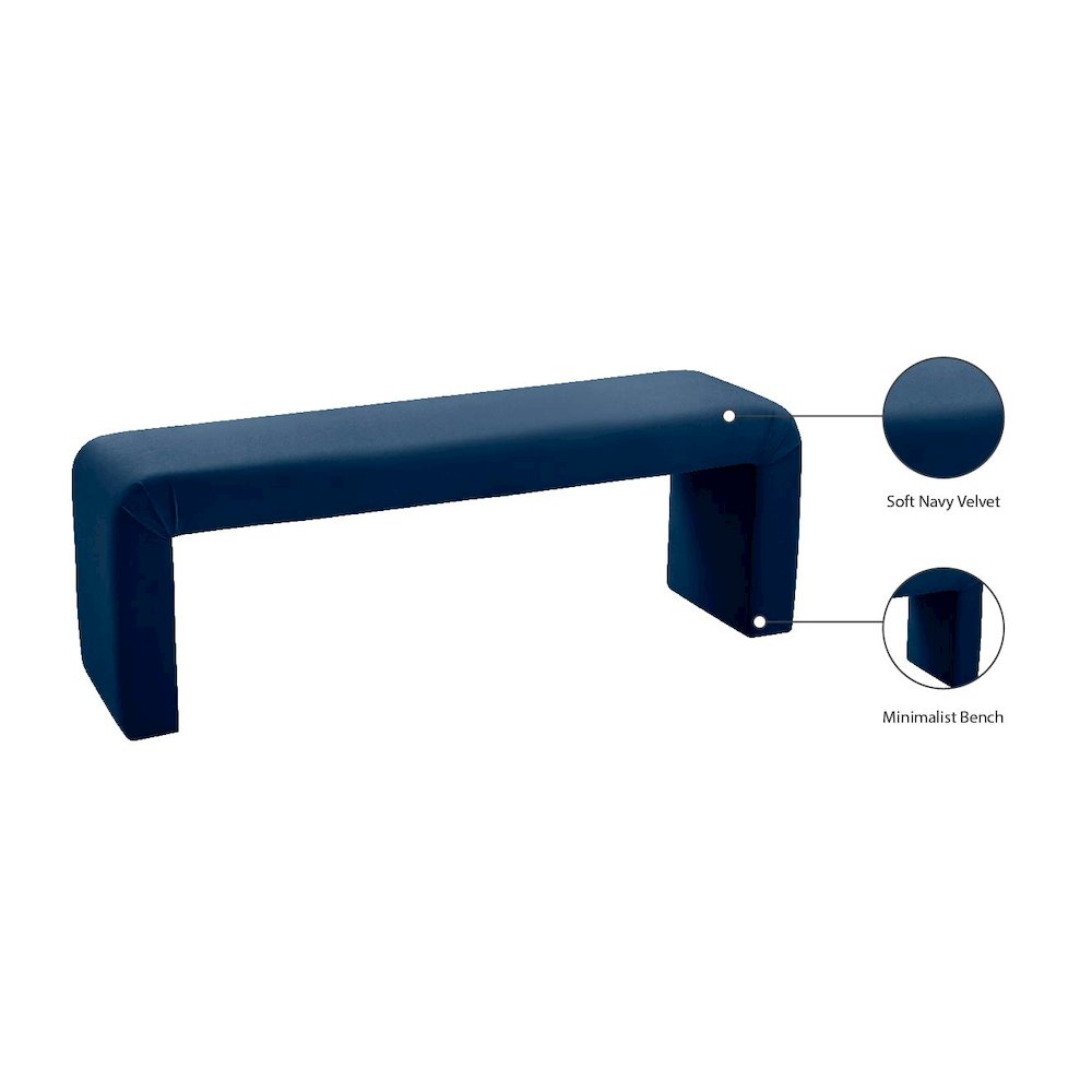 Minimalist Navy Velvet Bench. Picture 7
