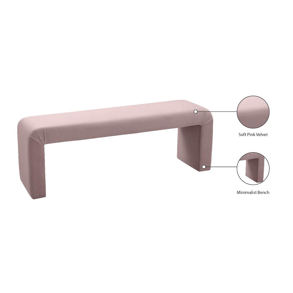 Minimalist Pink Velvet Bench. Picture 7