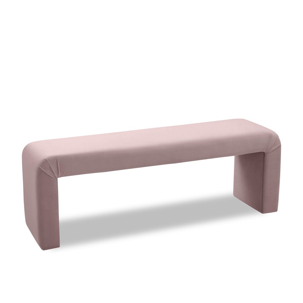 Minimalist Pink Velvet Bench. Picture 1