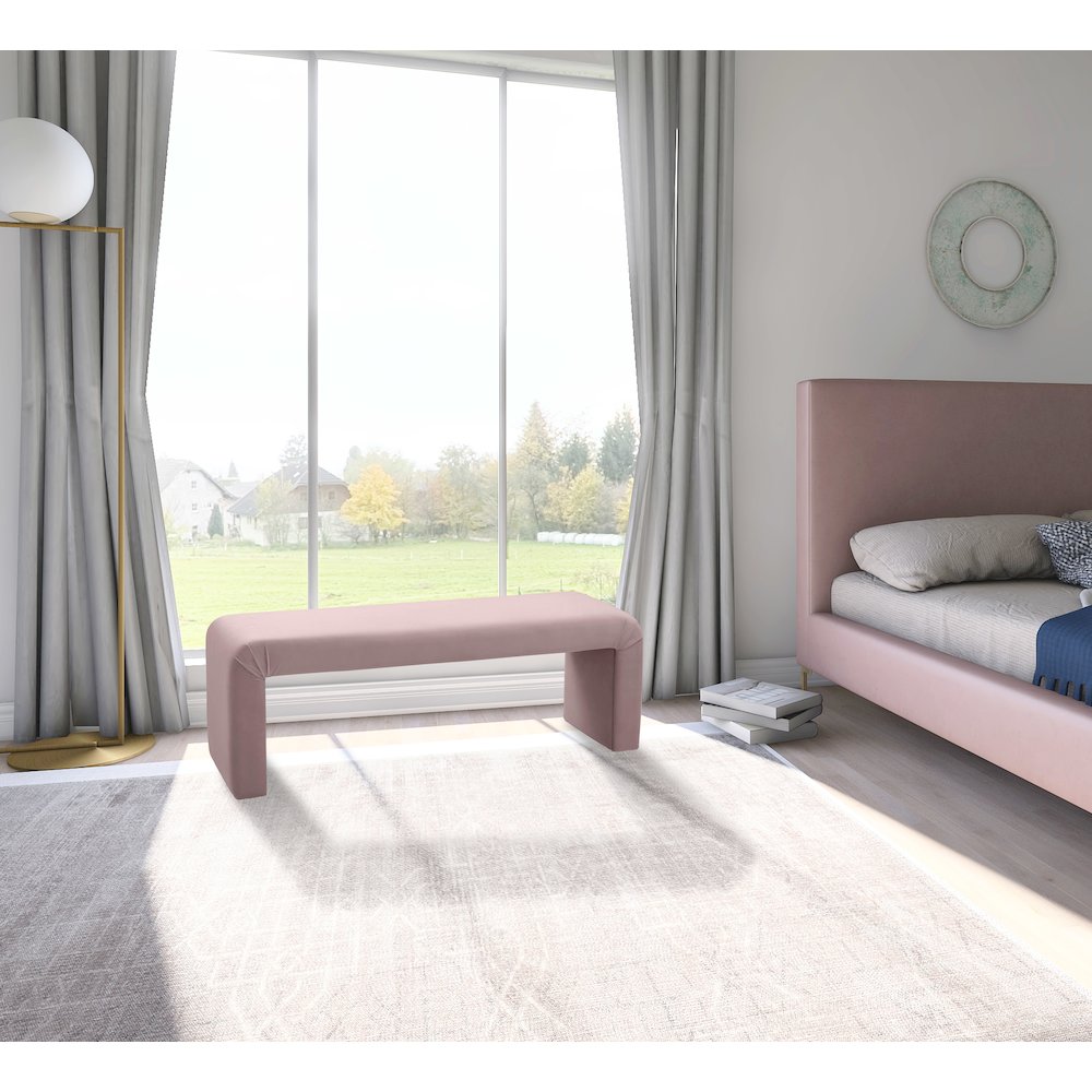 Minimalist Pink Velvet Bench. Picture 2